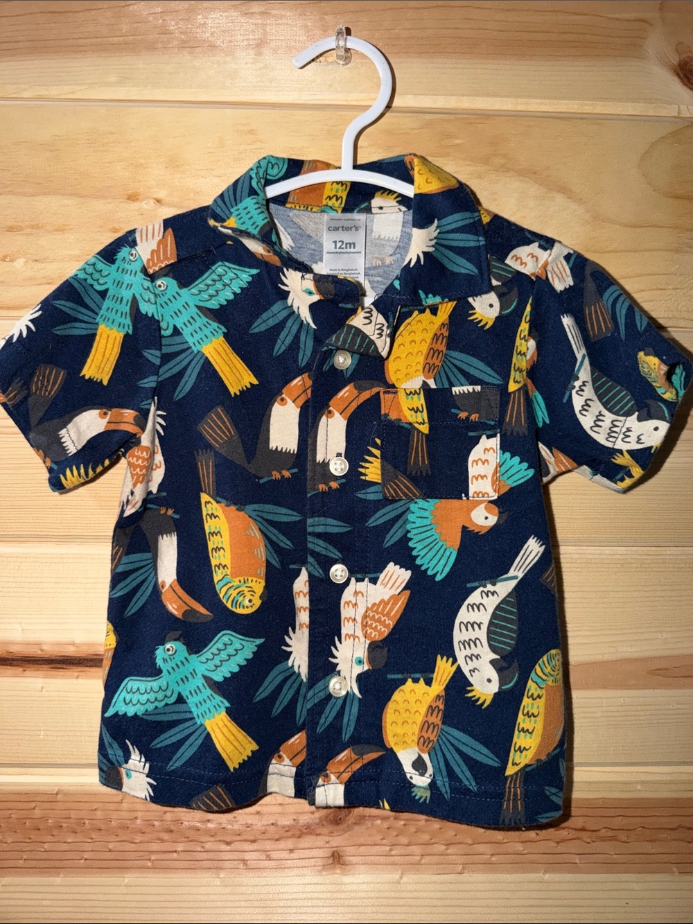 Carter's Navy Short-Sleeve Parrot Print Button-Up Shirt